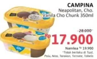 Promo Harga Campina Ice Cream Chocolate Vanilla Choco Chunk, Neapolitan 350 ml - Alfamidi