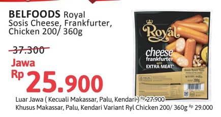 Promo Harga Belfoods Royal Sausages Cheese Frankfurter, Cheese Chicken 200 gr - Alfamidi