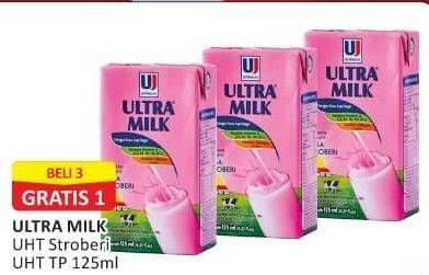 Promo Harga Ultra Milk Susu UHT Stroberi 125 ml - Alfamart