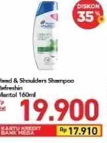 Promo Harga HEAD & SHOULDERS Shampoo Cool Menthol 160 ml - Carrefour