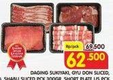 Promo Harga Daging Sukiyaki, Gyu Don Slice, Shabu Slice 300 g, Short Plate  - Superindo