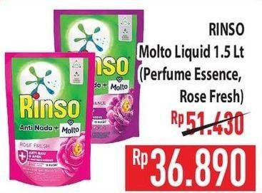 Promo Harga Rinso Liquid Detergent + Molto Purple Perfume Essence, + Molto Pink Rose Fresh 1500 ml - Hypermart