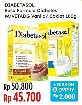 Promo Harga Diabetasol Special Nutrition for Diabetic Vanilla, Chocolate 180 gr - Indomaret