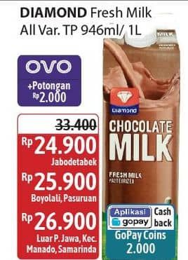 Promo Harga Diamond Fresh Milk All Variants 946 ml - Alfamidi