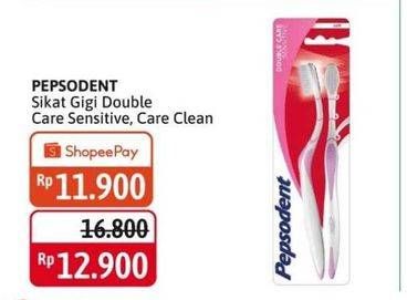 Promo Harga PEPSODENT Sikat Gigi Double Care Sensitive Soft, Clean Medium 2 pcs - Alfamidi