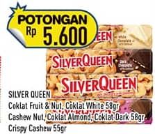 Promo Harga Silver Queen Chocolate Fruit Nuts, White Chocolate, Cashew, Almonds, Dark Chocolate, Crispy 55 gr - Hypermart