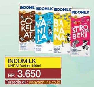 Promo Harga INDOMILK Susu UHT Cokelat, Pisang, Stroberi, Vanila 190 ml - Yogya