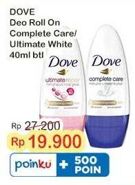 Promo Harga Dove Deo Roll On Complete Care, Ultimate White 40 ml - Indomaret