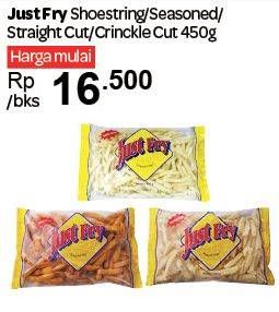 Promo Harga JUST FRY French Fries Shoestrings, Seasoned, Straight Cut, Crinkle Cut 450 gr - Carrefour