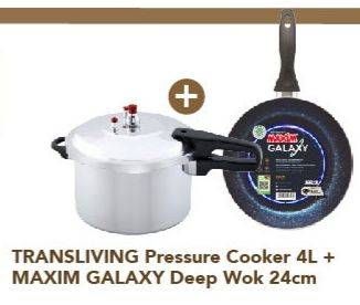 Promo Harga TRANSLIVING Pressure Cooker + MAXIM Galaxy Wok   - Carrefour