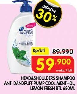 Promo Harga HEAD & SHOULDERS Shampoo Cool Menthol, Lemon Fresh 680 ml - Superindo