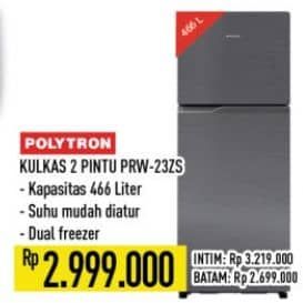 Promo Harga Polytron Kulkas 2 Pintu Belleza Jumbo 220 Liter PRW 23ZS  - Hypermart