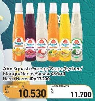 Promo Harga ABC Syrup Squash Delight Sirsak, Nanas, Anggur, Jeruk Florida, Mangga, Leci 460 ml - Carrefour
