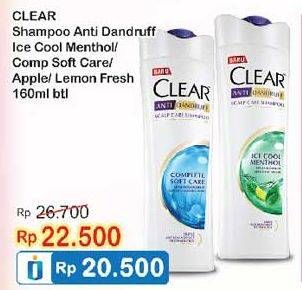 Promo Harga CLEAR Shampoo Ice Cool Mint, Complete Soft Care, Fresh Apple, Lemon Fresh 160 ml - Indomaret