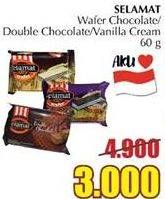 Promo Harga SELAMAT Wafer Chocolate, Double Chocolate, Vanilla Cream 60 gr - Giant