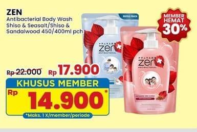 Promo Harga ZEN Anti Bacterial Body Wash Shiso Sea Salt, Shiso Sandalwood 400 ml - Indomaret