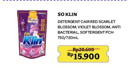 Promo Harga So Klin Liquid Detergent + Anti Bacterial Violet Blossom, + Anti Bacterial Red Perfume Collection, + Anti Bacterial Biru 750 ml - Indomaret