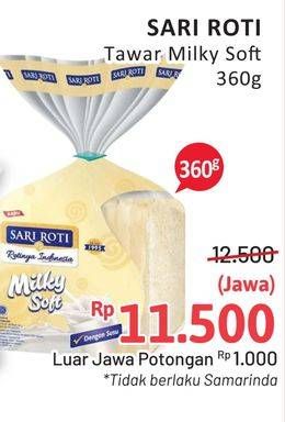 Promo Harga SARI ROTI Roti Tawar Milky Soft 360 gr - Alfamidi