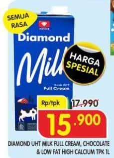 Promo Harga Diamond Milk UHT Full Cream, Chocolate, Low Fat High Calcium 1000 ml - Superindo