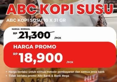 Promo Harga ABC Kopi Susu per 10 sachet 31 gr - Carrefour