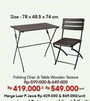 Promo Harga Folding Chair & Table Wooden Texture  - Carrefour