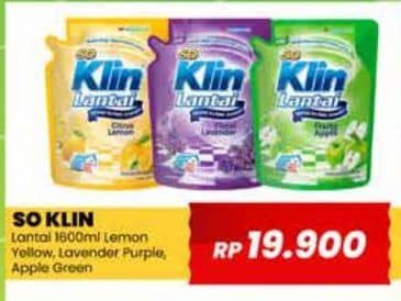 Promo Harga So Klin Pembersih Lantai Kuning Citrus Lemon, Ungu Floral Lavender, Hijau Fruity Apple 1600 ml - Yogya