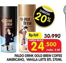 Promo Harga Paldo Drink Coffee Hot Brew Vanilla Latte, Cold Brew Americano 270 ml - Superindo