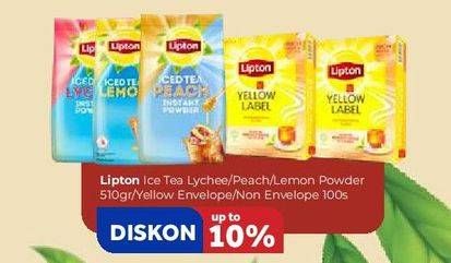 Promo Harga LIPTON Ice Tea Lychee/Peach/Lemon Powder 510 g/ Yellow Envelope/Non Envelope 100 s  - Carrefour
