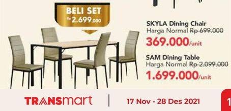 Promo Harga SKYLA Dining Chair + Dining Table Set  - Carrefour