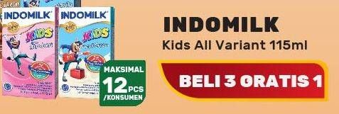 Promo Harga INDOMILK Susu UHT Kids Full Cream, Stroberi, Vanila 115 ml - Yogya