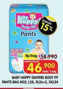 Promo Harga Baby Happy Body Fit Pants M32, L28, XL26+2, XXL24 24 pcs - Superindo