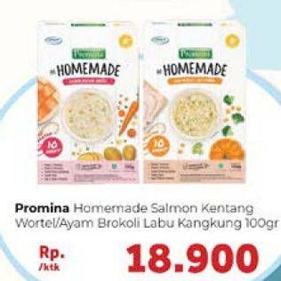 Promo Harga PROMINA Bubur Bayi Homemade Salmon Kentang Wortel, Ayam Brokoli Labu Kuning 100 gr - Carrefour