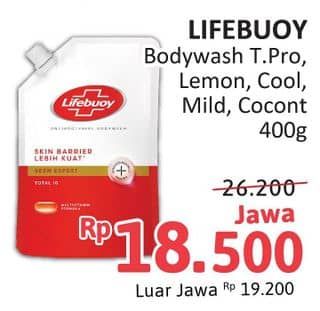 Promo Harga Lifebuoy Body Wash Total 10, Lemon Fresh, Cool Fresh, Mild Care, Coconut Fresh 400 ml - Alfamidi