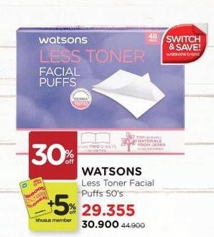 Promo Harga Watsons Toner Saving Plus Facial Puffs 50 pcs - Watsons