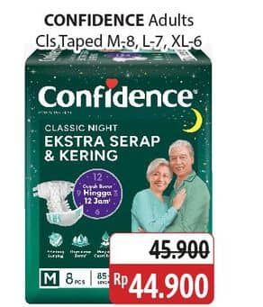 Promo Harga Confidence Adult Classic Night Ekstra Serap & Kering XL6, M8, L7 6 pcs - Alfamidi