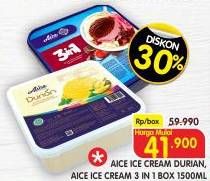 Promo Harga Aice Ice Cream Box 3in1, Durian 1500 ml - Superindo