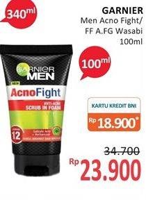 Promo Harga GARNIER MEN Acno Fight Facial Foam Anti-Bacteria Wasabi Brightening, Anti-Acne Scrub 100 ml - Alfamidi