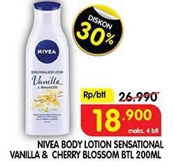 Promo Harga NIVEA Sensational Body Lotion Cherry Blossom Jojoba Oil, Vanilla Almond Oil 200 ml - Superindo