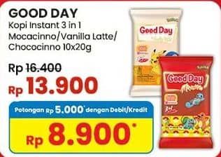 Promo Harga Good Day Instant Coffee 3 in 1 Mocacinno, Vanilla Latte, Chococinno per 10 sachet 20 gr - Indomaret