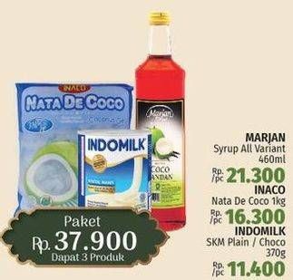 MARJAN Syrup All Variant 460ml + INACO Nata De Coco 1kg + INDOMILK Susu Kental Manis Plain/Choco 370g
