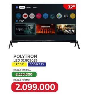 Polytron Smart Cinemax Google TV 32 inch PLD 32RG9059  Diskon 35%, Harga Promo Rp2.099.000, Harga Normal Rp3.250.000