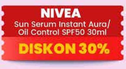 Promo Harga Nivea Sun Face Serum SPF50+ Instant Aura, Oil Control 30 ml - Yogya