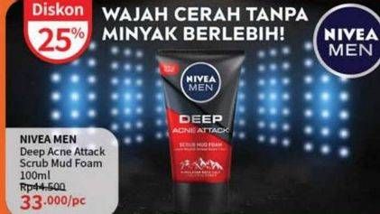 Promo Harga Nivea Men Facial Foam Deep Acne Attack 100 ml - Guardian