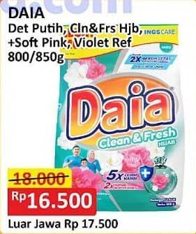 Promo Harga Daia Deterjen Bubuk Putih, Clean Fresh Hijab, + Softener Pink, + Softener Violet 850 gr - Alfamart