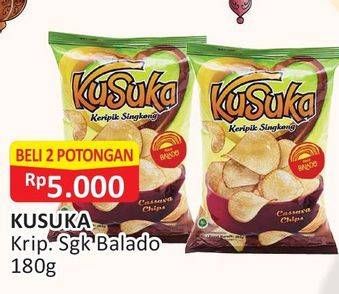 Promo Harga KUSUKA Keripik Singkong Balado per 2 pouch 180 gr - Alfamart