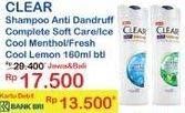 Promo Harga CLEAR Shampoo Complete Soft Care, Ice Cool Menthol, Lemon Fresh 160 ml - Indomaret