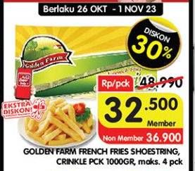 Promo Harga Golden Farm French Fries Crinkle, Shoestring 1000 gr - Superindo