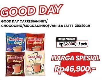 Promo Harga Good Day Instant Coffee 3 in 1 Carrebian Nut, Chococinno, Mocacinno, Vanilla Latte per 30 sachet 20 gr - Carrefour