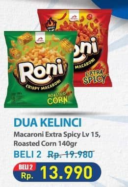Promo Harga Roni Crispy Macaroni Extra Spicy, Roasted Corn 140 gr - Hypermart