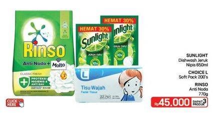 Sunlight Pencuci Piring + Choice L Facial Tissue + Rinso Detergent
